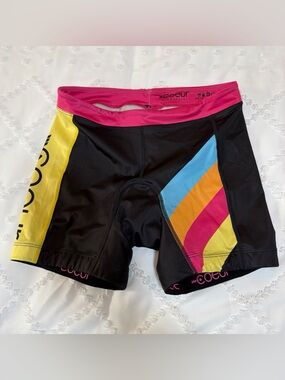Coeur Women’s Triathlon Cycling Biking Shorts Black Rainbow Size Medium